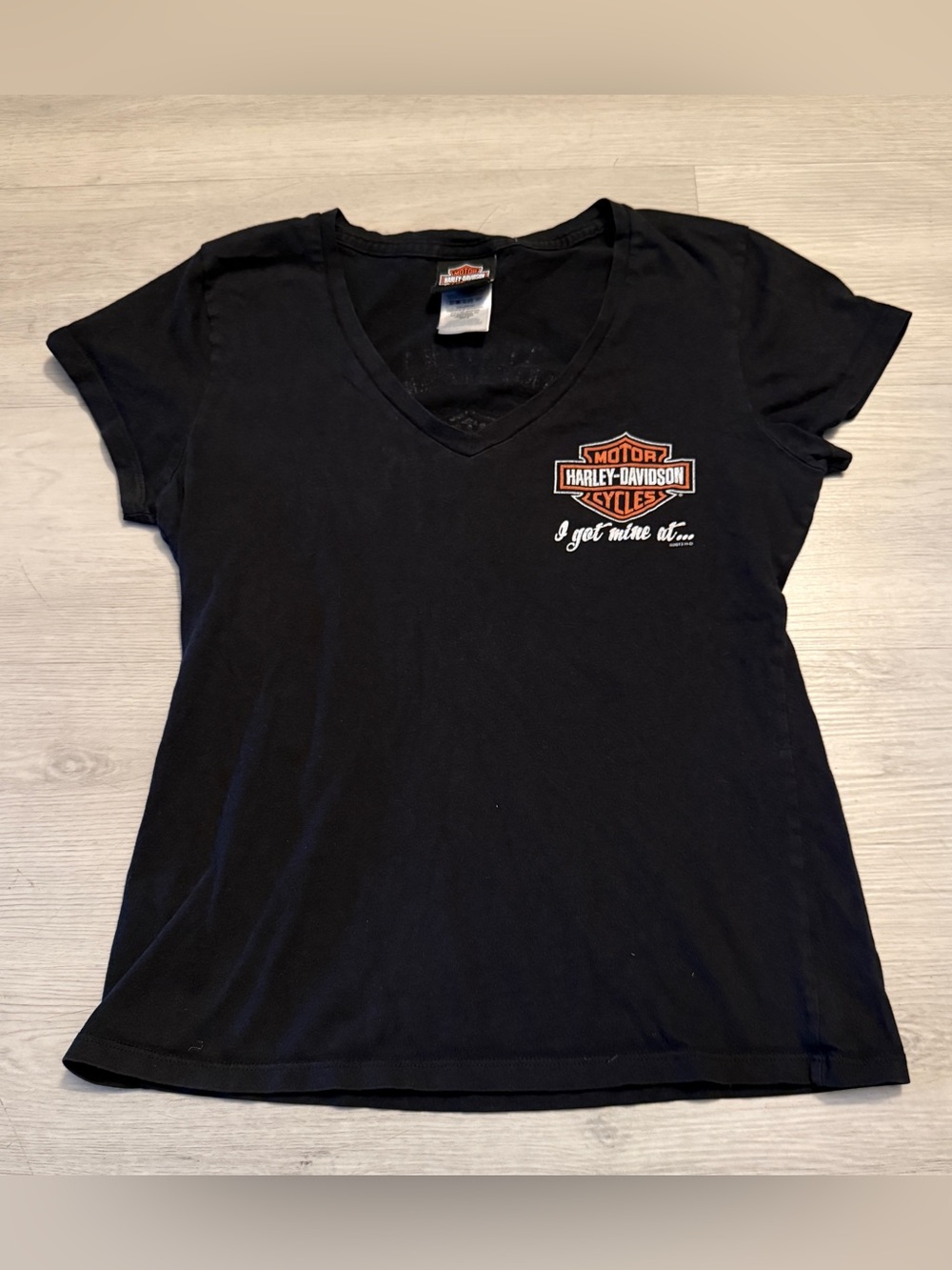 Harley Davidson Womens Black Tshirt Short Sleeve V Neck Medium Ventura Camarillo
